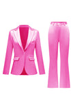 Candy Pink 2 Piece Peak Lapel Satin Slim Fit Women Suit