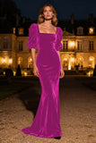 Half Sleeve Mermaid Navy Velvet Formal Dress