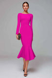 Red Mermaid Long Sleeve Midi Work Dress