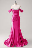 Glitter Blush Mermaid Cold Shoulder Beaded Long Prom Dress