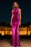 Halter Velvet Purple Long Formal Dress