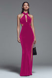Halter Velvet Dark Green Mermaid Formal Dress with Slit