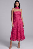 Strapless Blue A Line Floral Wedding Guest Dress with Sash