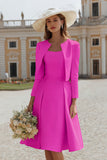 Ivory 2 Piece A Line Satin Midi Engagement Dress