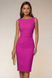 Pencil Bateau Neck White Knee-Length Work Dress