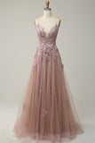 Grey Blue Spaghetti Straps A Line Long Prom Dress with Criss Cross Back