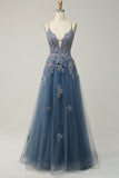 Light Purple Spaghetti Straps A Line Long Prom Dress with Lace Up Back