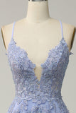 Light Purple Spaghetti Straps A Line Long Prom Dress with Lace Up Back