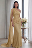 Navy One Shoulder Ruched Memaid Evening Dress