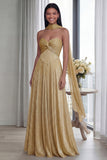 Strapless Sky Blue Ruched A Line Evening Dress