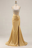 Mermaid Corset Beaded Pink Satin Prom Dress
