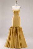 Mermaid Fuchsia Satin Strapless Long Prom Dress with 3D Flowers