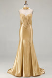 Blue Mermaid Corset Sweetheart Convertible Satin Long Prom Dress with Streamer