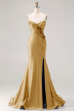 Royal Blue Mermaid Sweetheart Beaded Corset 3D Flower Long Prom Dress with Slit