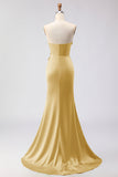 Green Strapless Mermaid 3D Flower Satin Long Prom Dress with Slit
