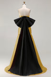 Fuchsia Ruched A Line Strapless Ruched Long Prom Dress with Large Bow