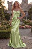 Sweetheart Mermaid Burgundy Ruched Satin Long Prom Dress
