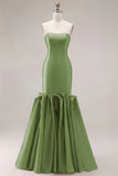 Mermaid Fuchsia Satin Strapless Long Prom Dress with 3D Flowers