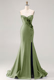 Royal Blue Mermaid Sweetheart Beaded Corset 3D Flower Long Prom Dress with Slit