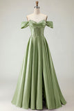 Off the Shoulder Satin Purple A Line Prom Dress