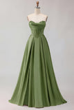 Golden A Line Corset Sweetheart Long Prom Dress
