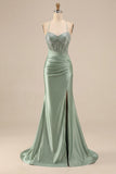 Mermaid Corset Beaded Pink Satin Prom Dress