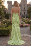 Sweetheart Burgundy Mermaid Ruched Long Prom Dress with Slit