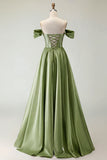 Off the Shoulder Satin Purple A Line Prom Dress