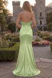 Sweetheart Mermaid Burgundy Ruched Satin Long Prom Dress