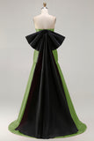 Fuchsia Ruched A Line Strapless Ruched Long Prom Dress with Large Bow