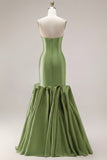 Mermaid Fuchsia Satin Strapless Long Prom Dress with 3D Flowers
