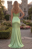 Burgundy Mermaid Spaghetti Straps Satin Long Prom Dress