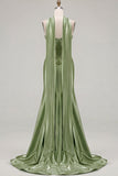 Blue Mermaid Corset Sweetheart Convertible Satin Long Prom Dress with Streamer