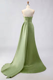 Royal Blue A Line Beaded Strapless Ruched Long Prom Dress with Slit