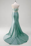 Blue Mermaid Strapless Corset Floral Long Prom Dress With Slit