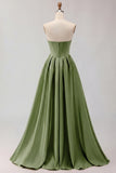 Golden A Line Corset Sweetheart Long Prom Dress