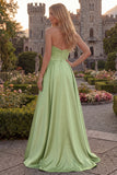 Burgundy Strapless A Line Satin Long Prom Dress
