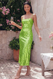 Sparkly Sheath Gold Spaghetti Straps Midi Dress