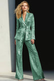 Silver Sequined Peak Lapel Women Prom Suits With Sash