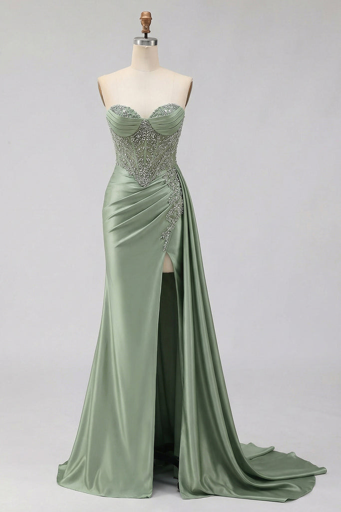 WEDTREND Women Mint Green Prom Dress with Rhinestones Sparkly Strapless