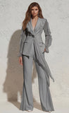 2 Piece Ruffled Notched Lapel White Women's Suit