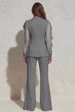 2 Piece Ruffled Notched Lapel White Women's Suit