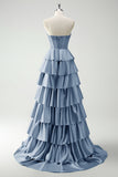 Green Princess Sweetheart Satin Tiered Long Corset Prom Dress with Slit