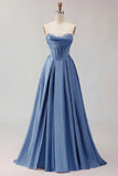 Golden A Line Corset Sweetheart Long Prom Dress