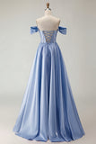Off the Shoulder Satin Purple A Line Prom Dress