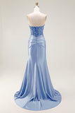 Red Strapless Mermaid Satin Ruched Prom Dress