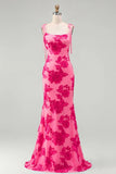 Blue Embroidery Mermaid Floral Spaghetti Straps Maxi Dress