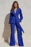 2 Piece Ruffled Notched Lapel White Women's Suit