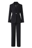 Peaked Lapel 3 Piece Black Single Buckle Women Suits