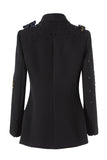 Sparkly Shawl Lapel Black Beaded Ruffled Women Prom Blazer